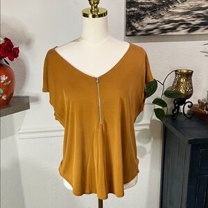 For The Republic Mustard Zip-Front Blouse